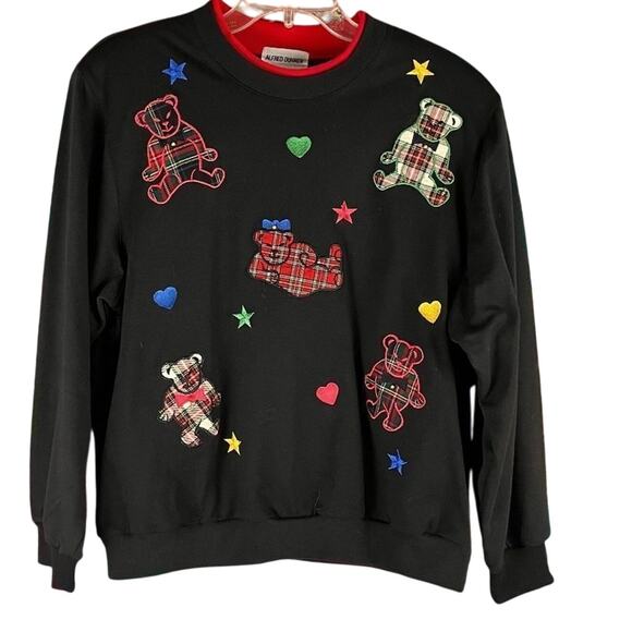 Vintage Alfred Dunner Pullover Plaid Bear Embroidered Sweatshirt Large - Picture 1 of 6